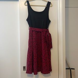 NEW Two-Tone Belted Dress 2XL - Black Top & Ruby Polka Dot Skirt